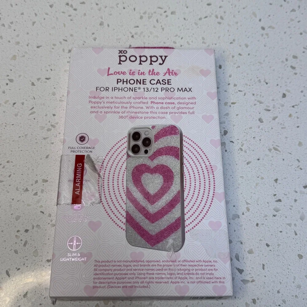 XO Poppy Pink Rhinestone Heart for iPhone 13 12 Pro Max Case NIB